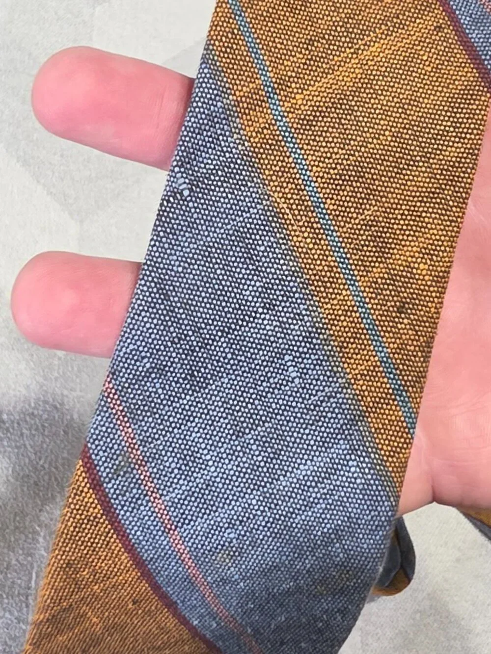 Vintage Streamers 100% Linen Tie With Blue & Orange Stripes 3